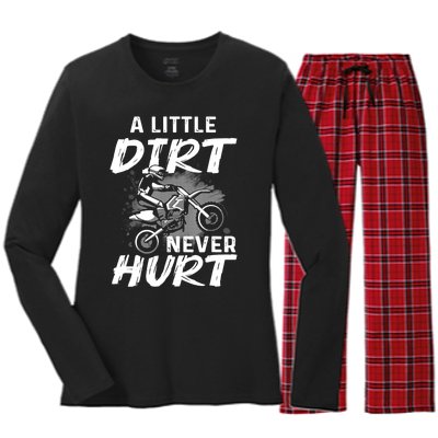 Funny Dirt Bike Gift For Boys Motorcycle Motocross Biker Women's Long Sleeve Flannel Pajama Set 