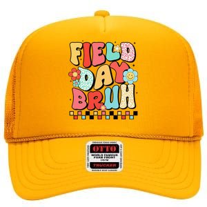 Field Day Bruh Groovy Funny Saying Field Day 2024 Teacher High Crown Mesh Back Trucker Hat