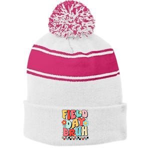 Field Day Bruh Groovy Funny Saying Field Day 2024 Teacher Stripe Pom Pom Beanie