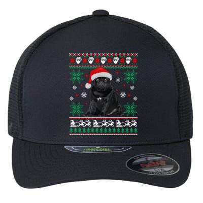 Funny Dog Black Pug Ugly Christmas Gift Flexfit Unipanel Trucker Cap