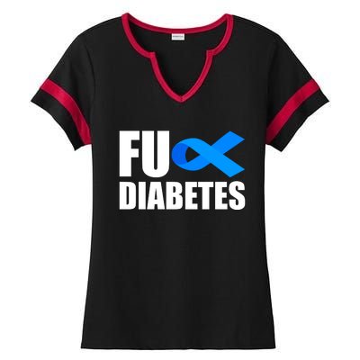 Fuck Diabetes Blue Ribbon Awareness Ladies Halftime Notch Neck Tee