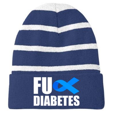 Fuck Diabetes Blue Ribbon Awareness Striped Beanie with Solid Band