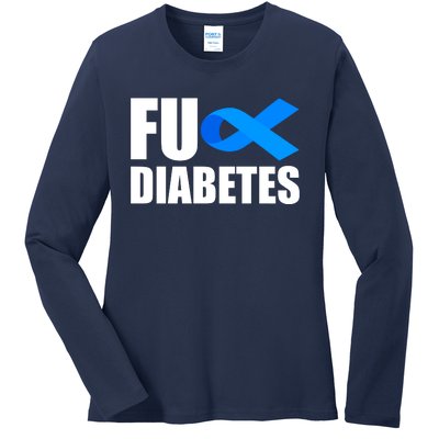 Fuck Diabetes Blue Ribbon Awareness Ladies Long Sleeve Shirt