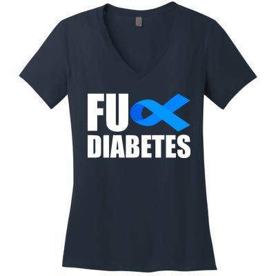 Fuck Diabetes Blue Ribbon Awareness Women's V-Neck T-Shirt