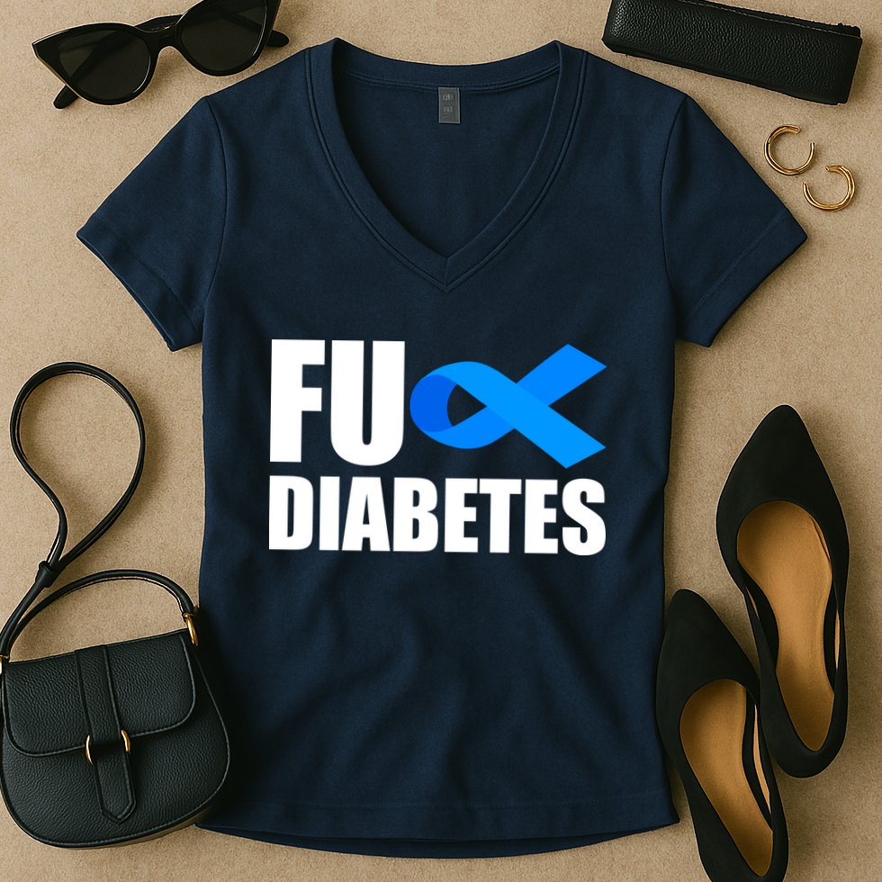 Fuck Diabetes Blue Ribbon Awareness Women's V-Neck T-Shirt