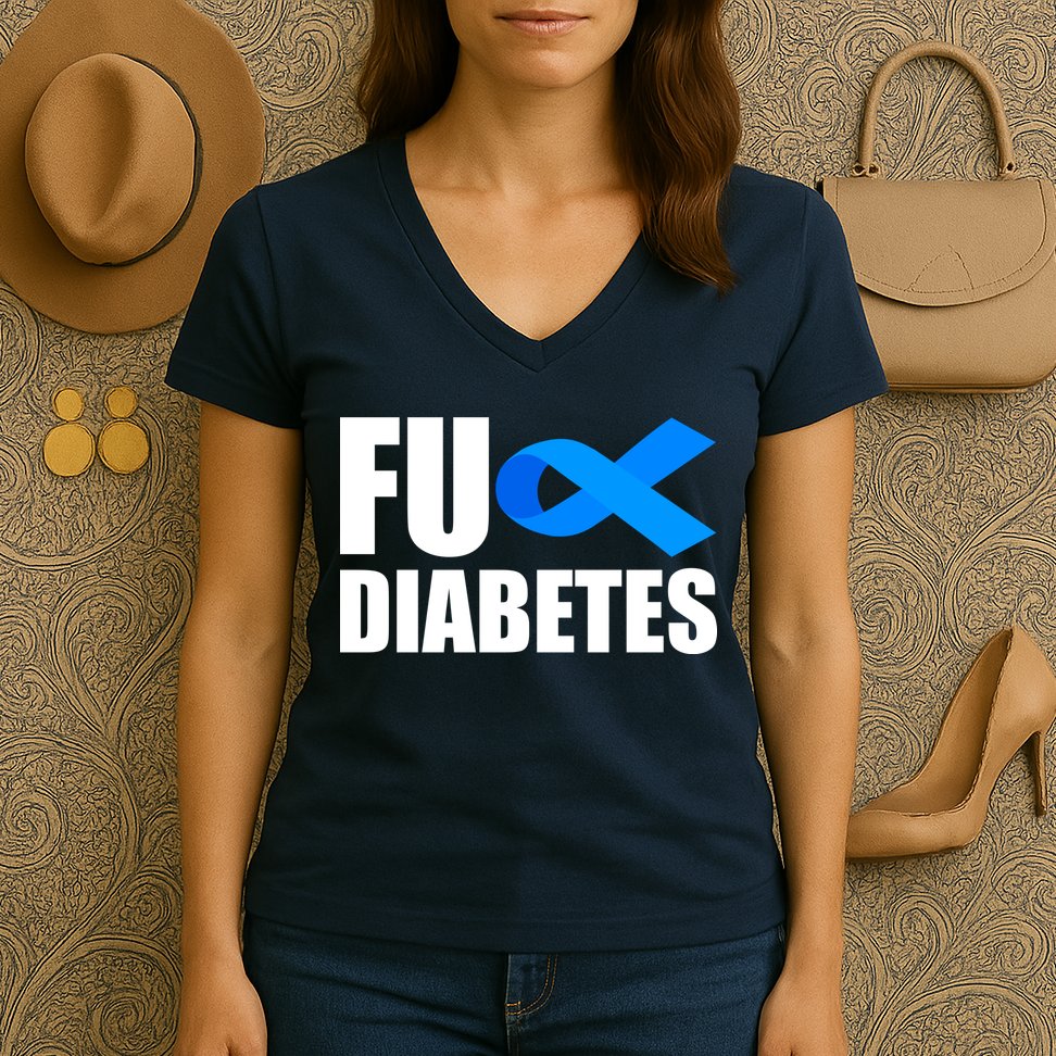 Fuck Diabetes Blue Ribbon Awareness Women's V-Neck T-Shirt