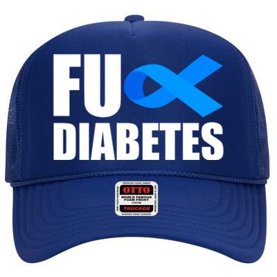 Fuck Diabetes Blue Ribbon Awareness High Crown Mesh Back Trucker Hat