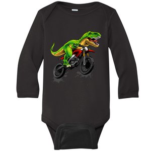 Funny Dirt Bike For Boy Dinosaur Motorcycle Riding Baby Long Sleeve Bodysuit