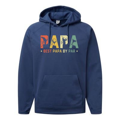 Fathers Day Best Papa By Par Golf Gift Papa Golf Performance Fleece Hoodie