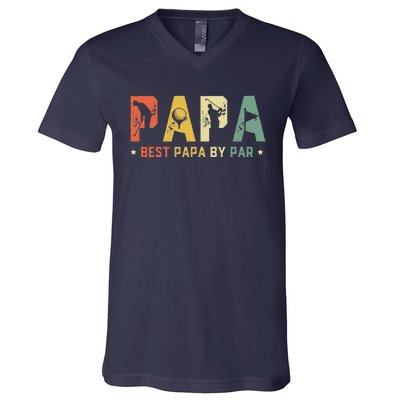 Fathers Day Best Papa By Par Golf Gift Papa Golf V-Neck T-Shirt