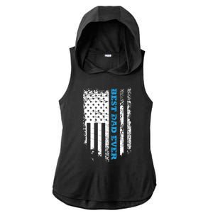 Fathers Day Best Dad Ever With US American Flag Ladies PosiCharge Tri-Blend Wicking Draft Hoodie Tank