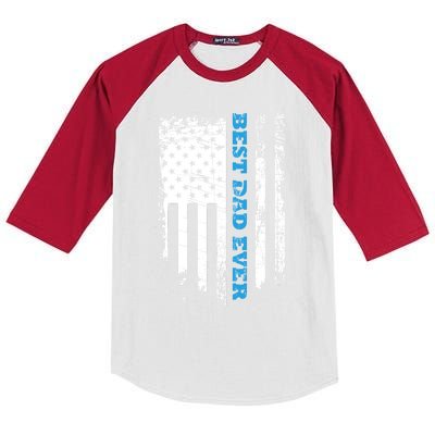 Fathers Day Best Dad Ever With US American Flag Kids Colorblock Raglan Jersey