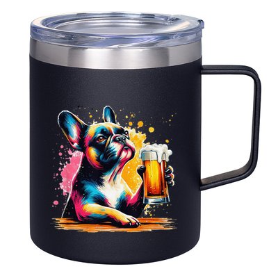 French Dog Beer Drinker Funny French Bulldog 12oz Stainless Steel Coffee Mug