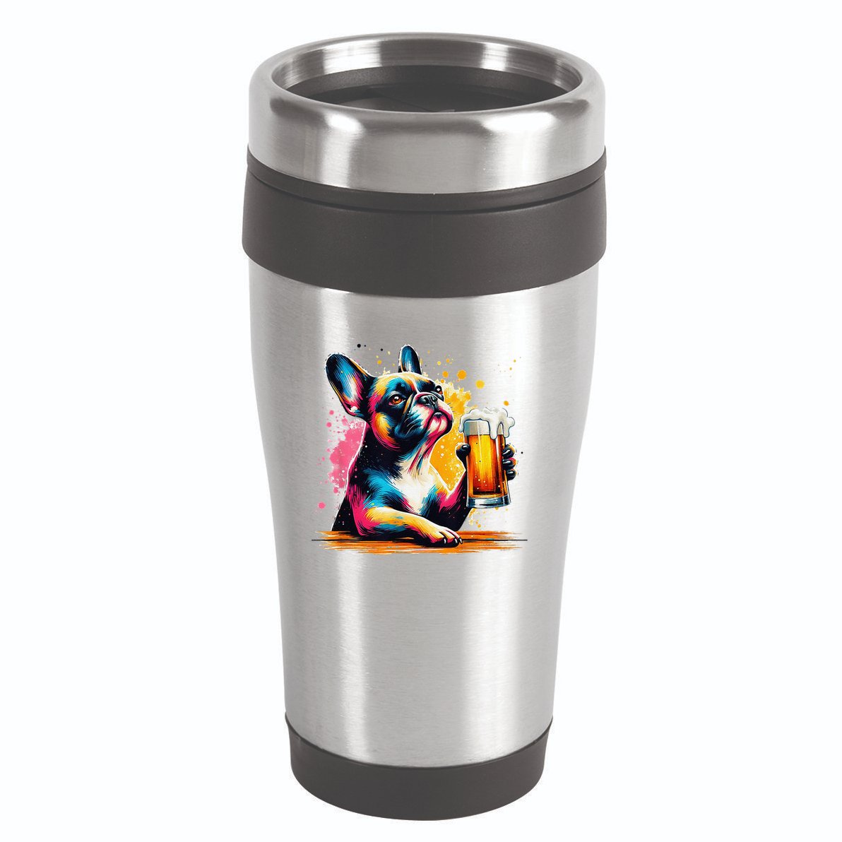 French Dog Beer Drinker Funny French Bulldog 16oz Travel Tumbler