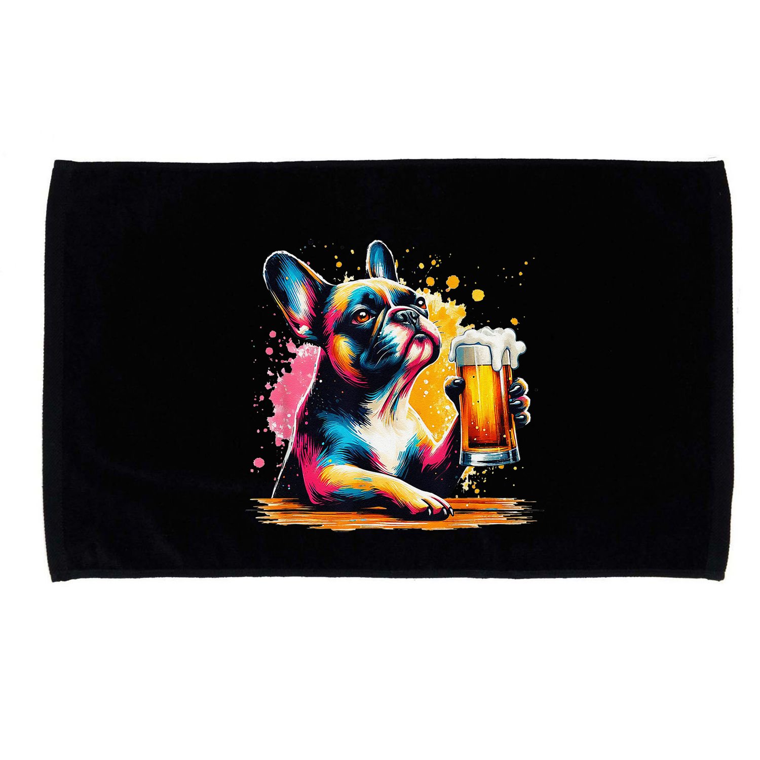French Dog Beer Drinker Funny French Bulldog Microfiber Hand Towel