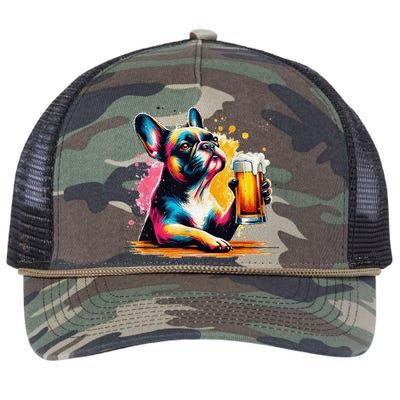 French Dog Beer Drinker Funny French Bulldog Retro Rope Trucker Hat Cap