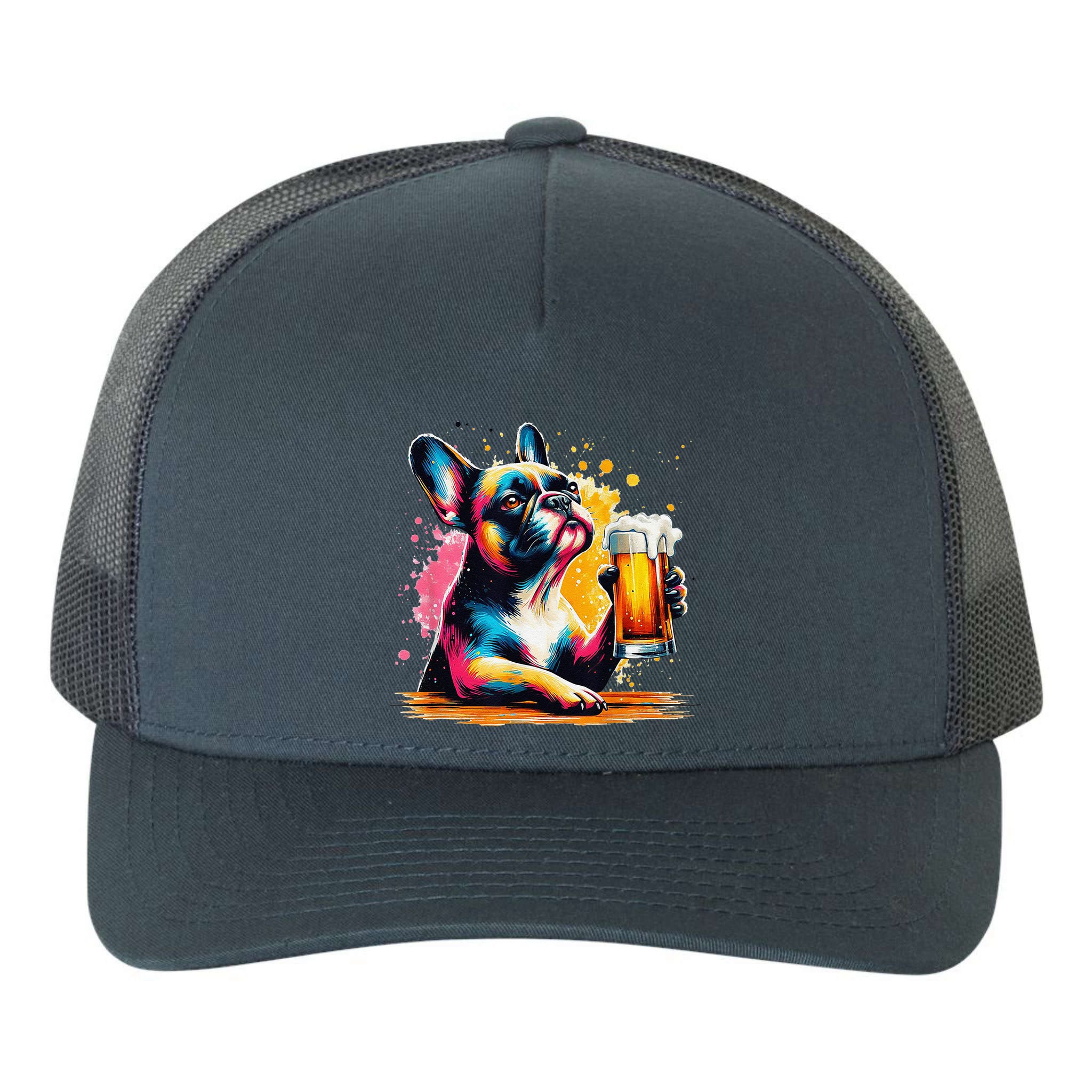 French Dog Beer Drinker Funny French Bulldog Yupoong Adult 5-Panel Trucker Hat
