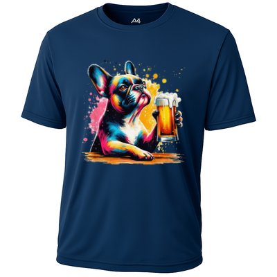 French Dog Beer Drinker Funny French Bulldog Performance Shirt