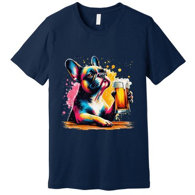 French Dog Beer Drinker Funny French Bulldog Premium T-Shirt