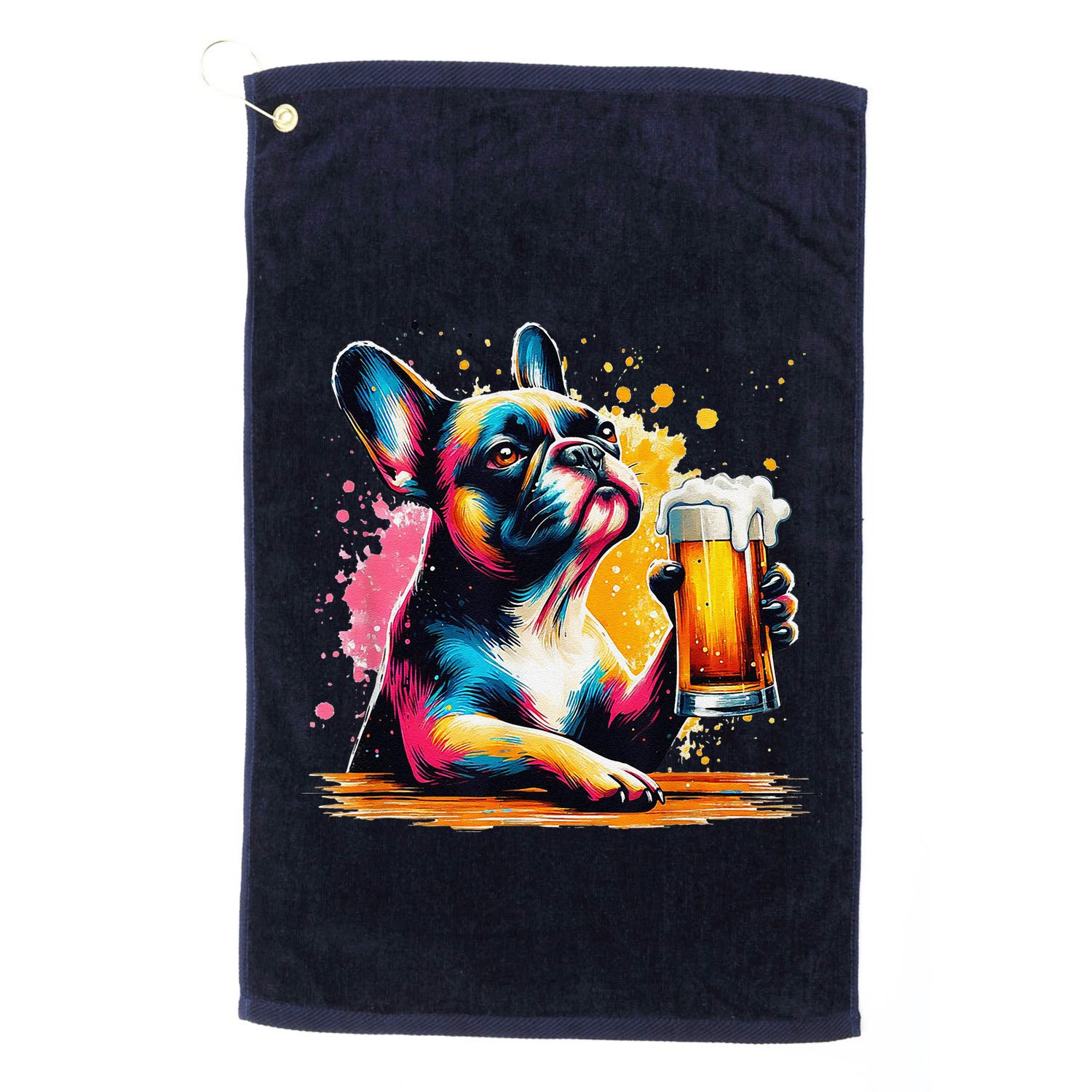 French Dog Beer Drinker Funny French Bulldog Golf Towel