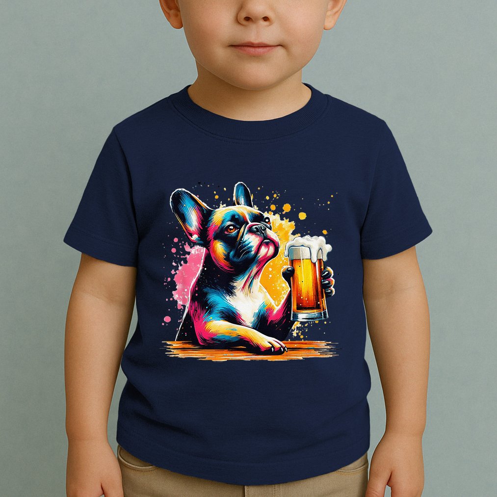 French Dog Beer Drinker Funny French Bulldog Toddler T-Shirt