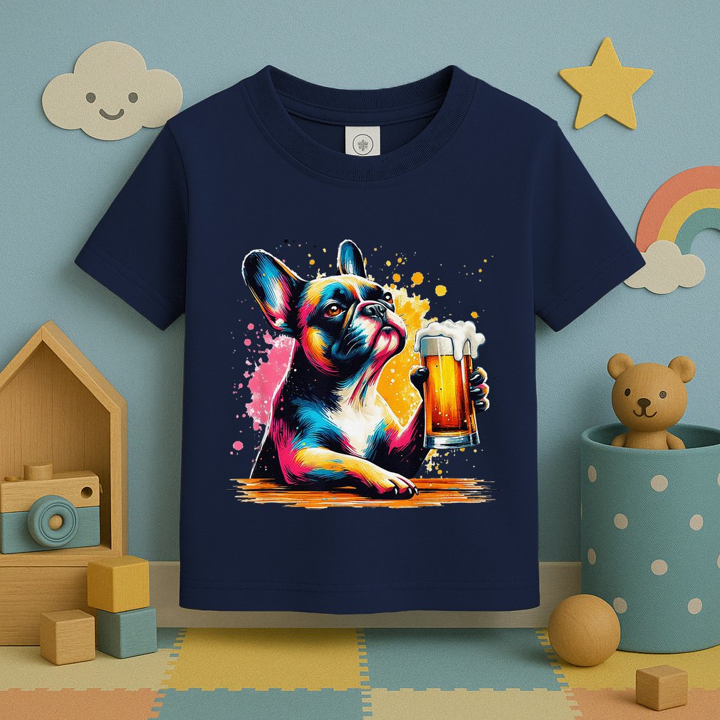 French Dog Beer Drinker Funny French Bulldog Toddler T-Shirt