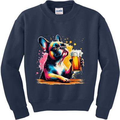 French Dog Beer Drinker Funny French Bulldog Kids Sweatshirt