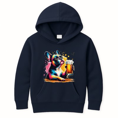 French Dog Beer Drinker Funny French Bulldog Kids Hoodie