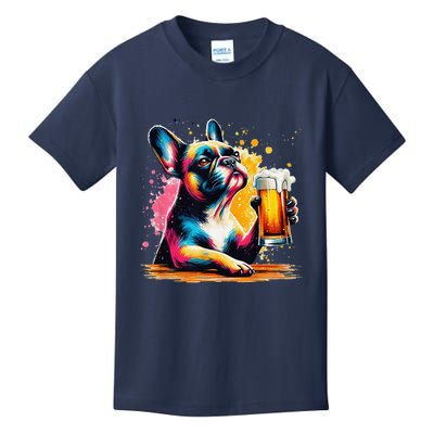 French Dog Beer Drinker Funny French Bulldog Kids T-Shirt