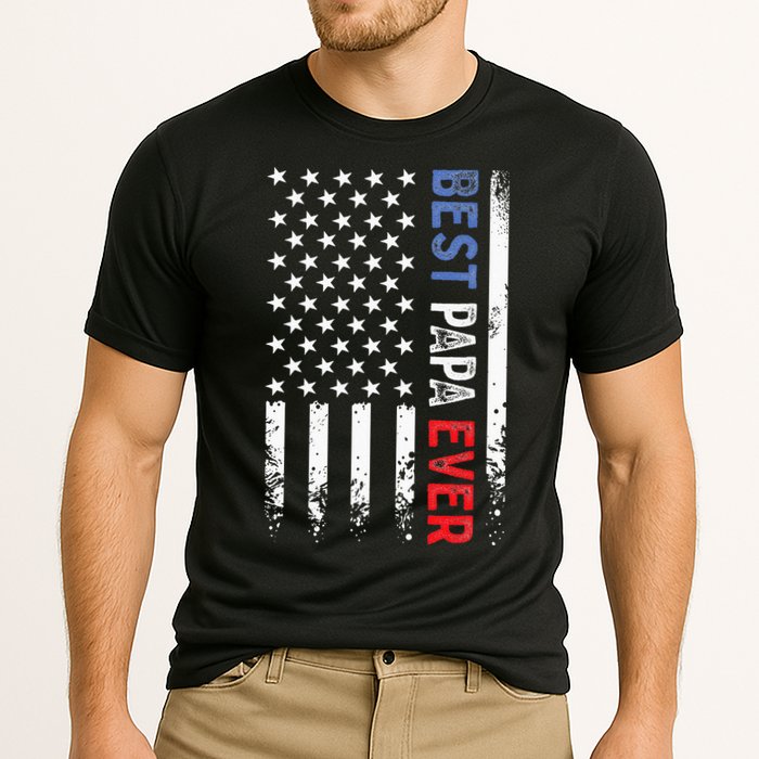 Fathers Day Best Papa Ever With US American Flag Cooling Performance Crew T-Shirt