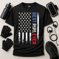 Fathers Day Best Papa Ever With US American Flag Cooling Performance Crew T-Shirt