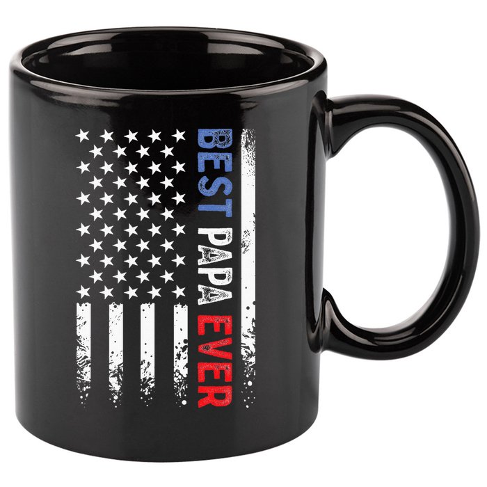 Fathers Day Best Papa Ever With US American Flag 11oz C Handle Ceramic Mug