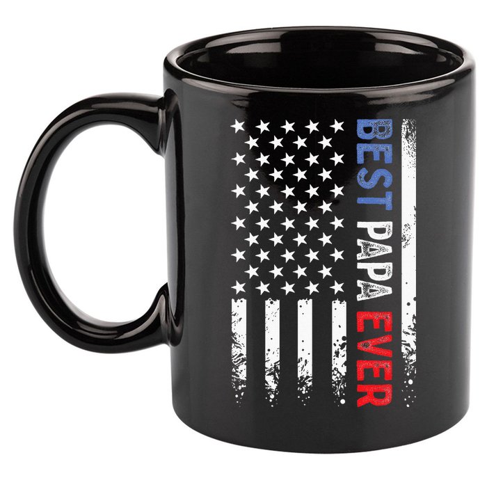 Fathers Day Best Papa Ever With US American Flag 11oz C Handle Ceramic Mug