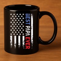 Fathers Day Best Papa Ever With US American Flag 11oz C Handle Ceramic Mug