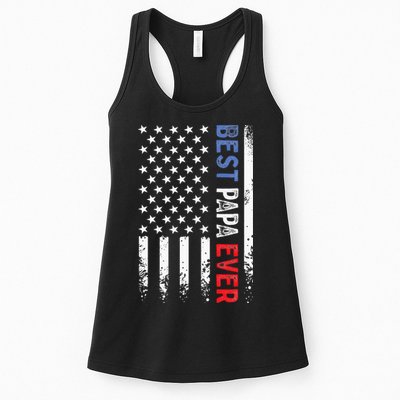 Fathers Day Best Papa Ever With US American Flag Womens Tank Top
