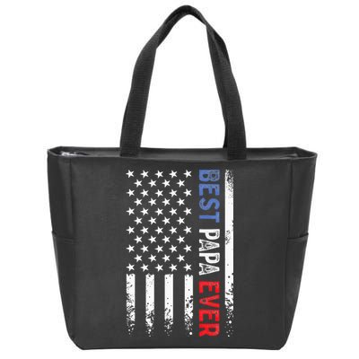 Fathers Day Best Papa Ever With US American Flag Zip Tote Bag