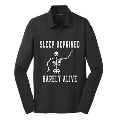 Funny Deprived Barely Alive Funny Sarcasm Saying Silk Touch Performance Long Sleeve Polo