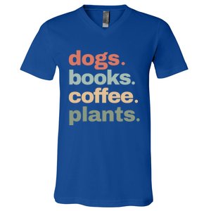 Funny Dogs Books Coffee Plant Lover Gardening Mothers Day Gift V-Neck T-Shirt