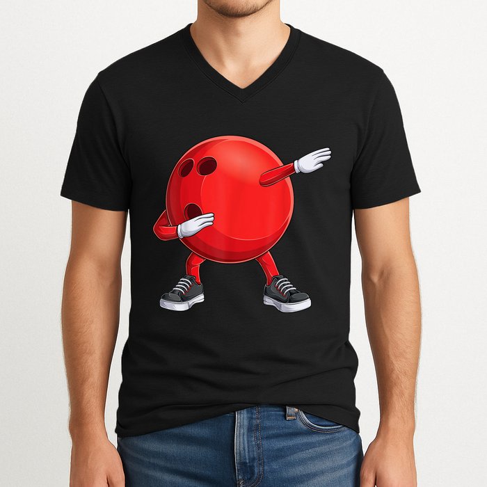 Funny Dab Bowling Ball Bowler Bowling Player V-Neck T-Shirt