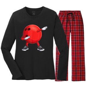 Funny Dab Bowling Ball Bowler Bowling Player Women's Long Sleeve Flannel Pajama Set 