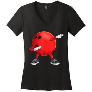 Funny Dab Bowling Ball Bowler Bowling Player Women's V-Neck T-Shirt