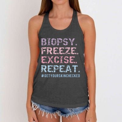 Funny Dermatologist Biopsy Freeze Excise Repeat Dermatology Women's Knotted Racerback Tank