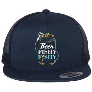 Father's Day Beer And Fishy And Fish Funny Simple Fishing Gift Fishing Rod Flat Bill Trucker Hat