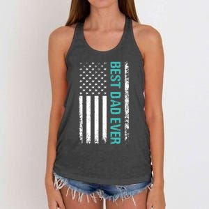 Fathers Day Best Dad Ever With US American Flag Women's Knotted Racerback Tank