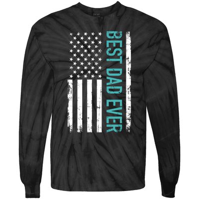 Fathers Day Best Dad Ever With US American Flag Tie-Dye Long Sleeve Shirt