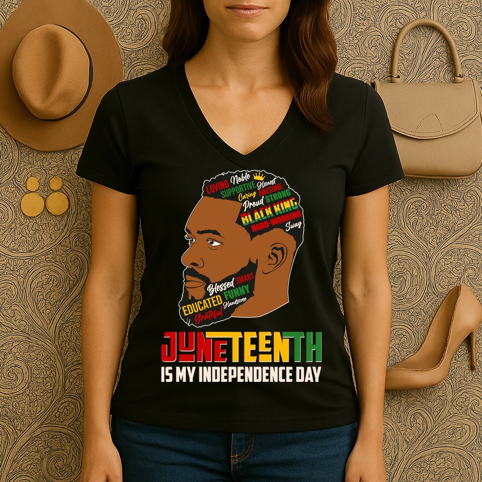 Father's Day Black King Juneteenth Is My Independence Day Women's V-Neck T-Shirt
