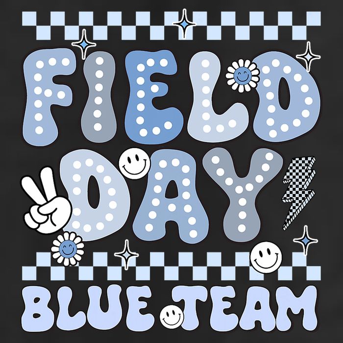 Field Day Blue Team Groovy Smile Face Checkered Students Cool Comfort Performance Bucket Hat