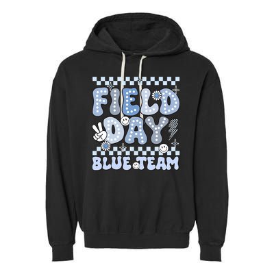 Field Day Blue Team Groovy Smile Face Checkered Students Garment-Dyed Fleece Hoodie