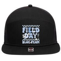 Field Day Blue Team Groovy Smile Face Checkered Students 7 Panel Mesh Trucker Snapback Hat