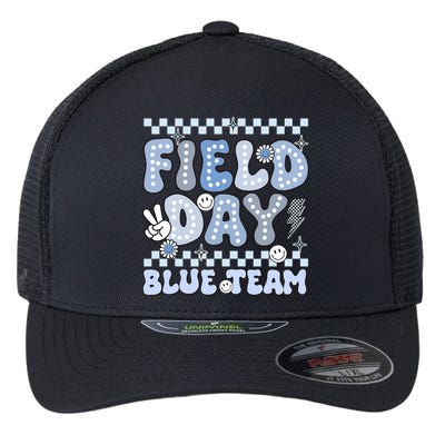 Field Day Blue Team Groovy Smile Face Checkered Students Flexfit Unipanel Trucker Cap